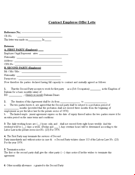 contract employee offer letter template