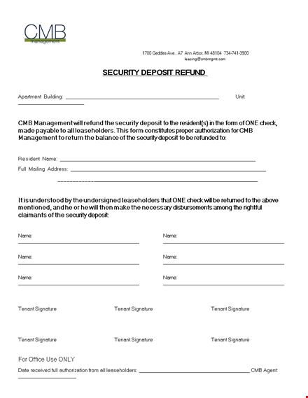 security deposit return letter - simplified process for tenant, with signature template