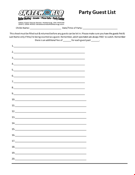 party guest list template template