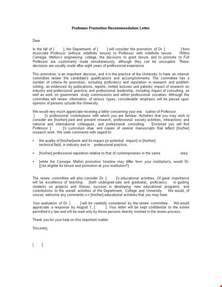 professor promotion recommendation letter template