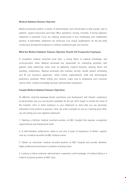 medical assistant resume objective template