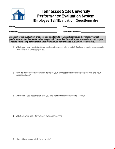 employee self evaluation sample template