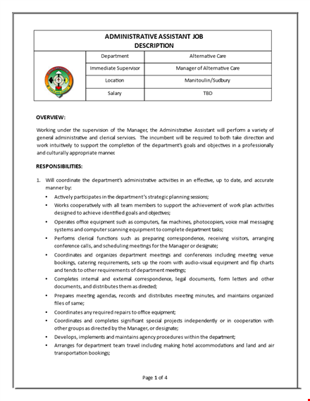 sample administrative job description template template