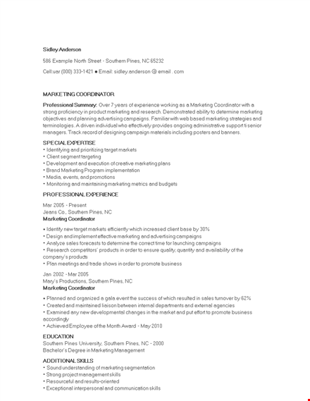 professional marketing coordinator resume template