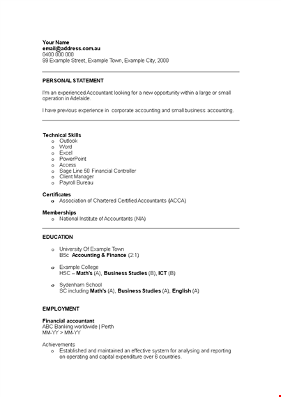 financial accountant resume example template