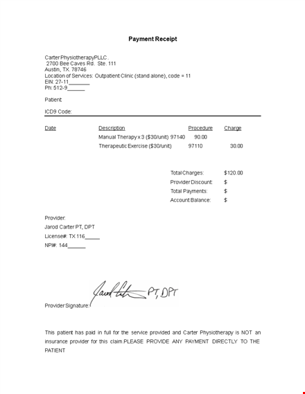 doctor payment receipt template template