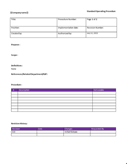 one page standard operating procedure template