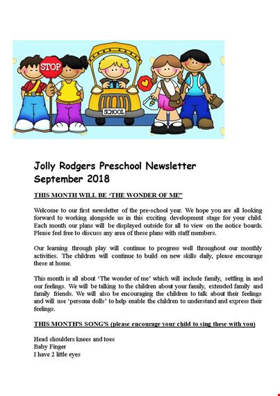 preschool newsletter template | monthly updates for families & children | customize easily template