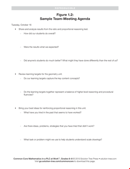 effective solutions for student learning: team meeting agenda and targets template