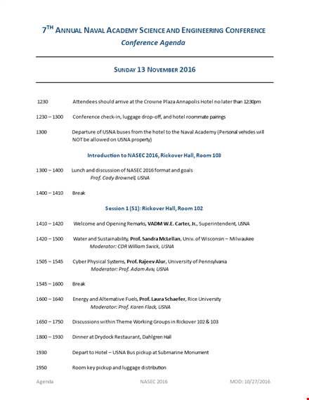 sample conference agenda template