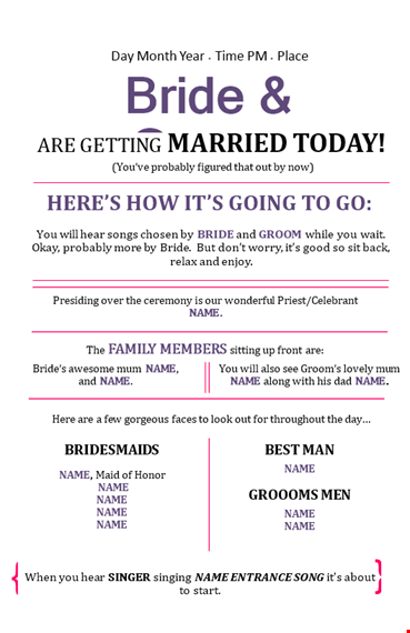elegant wedding program template | customizable and printable template