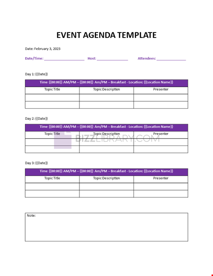 event agenda template template