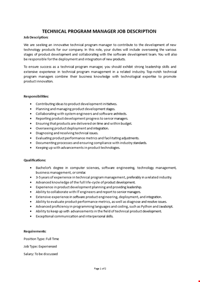 program manager job description template