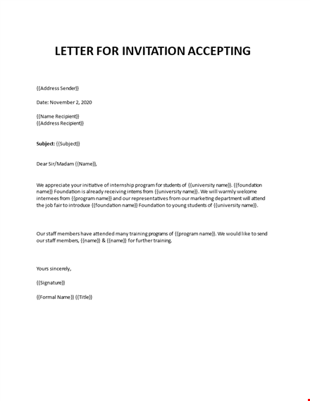 acceptance letter for training invitation template