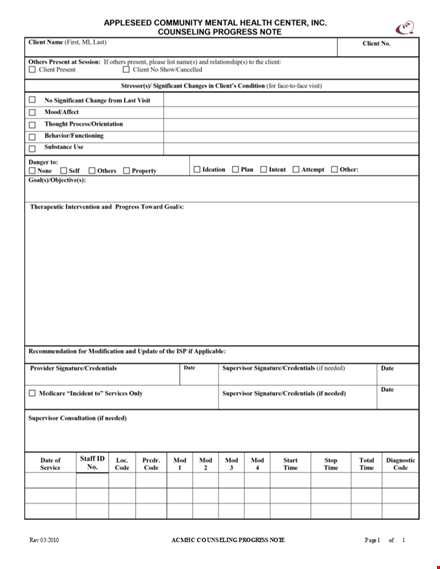 sample counseling progress notes template