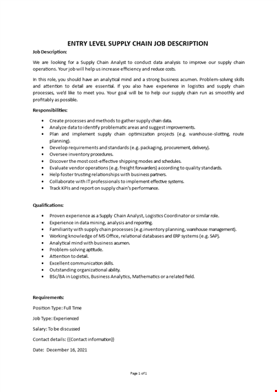 supply chain entry level job description template