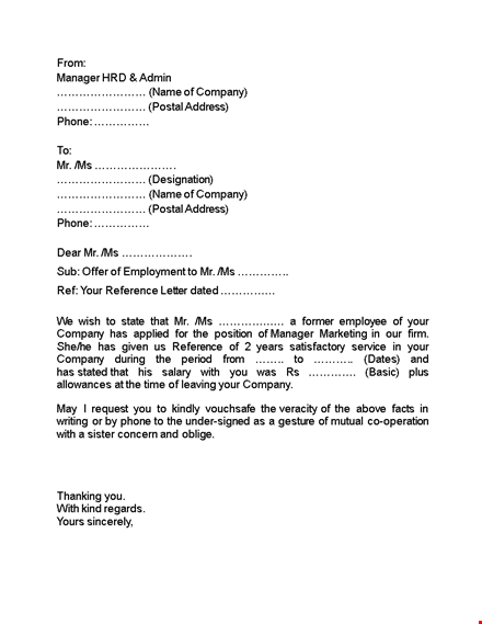 proof of employment letter - request from your company manager via phone template