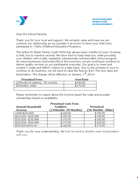 important: price increase for school continues for next few months - letter template
