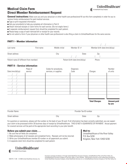 reimbursement form for unitedhealthcare members - submit your claims for services template