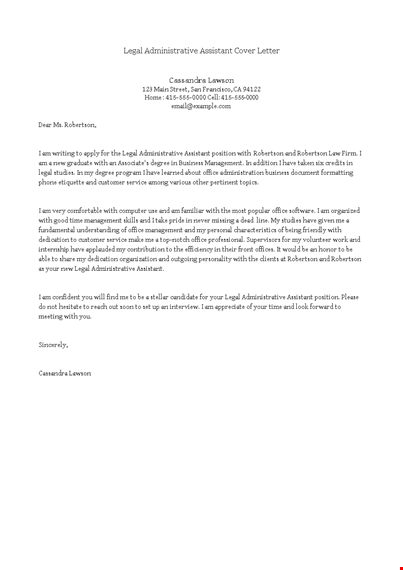 legal administrative assistant cover letter template