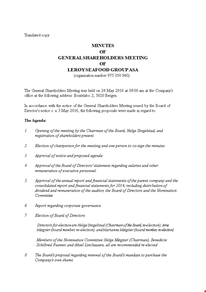 company general shareholder meeting minutes template template