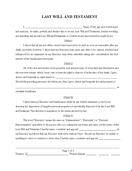 last will and testament template . template
