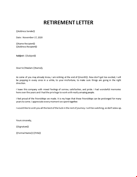 simple retirement letter template