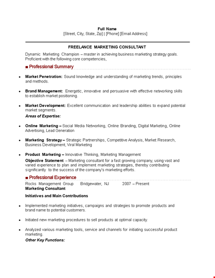 freelance marketing consultant resume template
