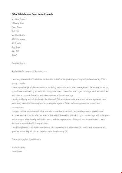 office work application letter template