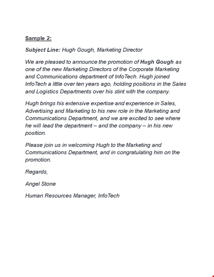 promotion letter | marketing communications department template