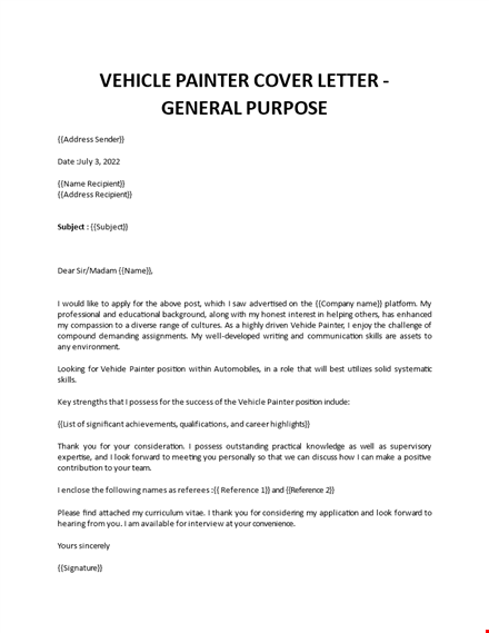 vehicle painter cover letter template