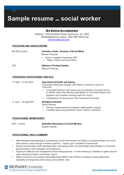 professional social work resume - council, community, current & social template