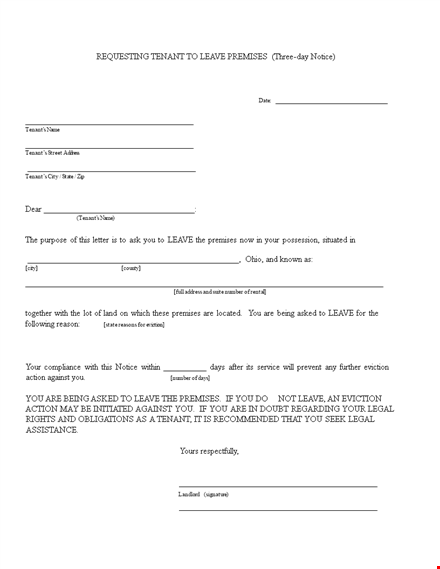 requesting tenant to leave premises template