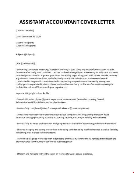 assistant accountant cover letter template
