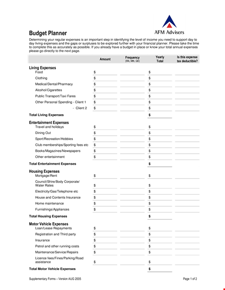 yearly budget planner template