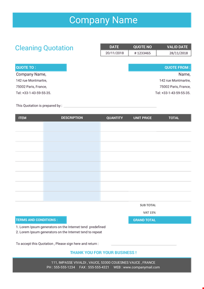 cleaning quotation template for your company in france template