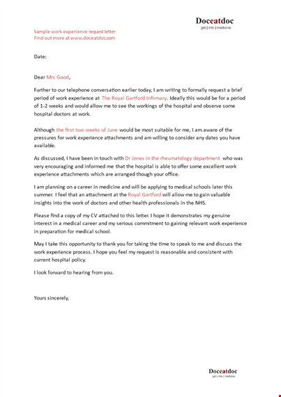 sample work experience letter in doc template