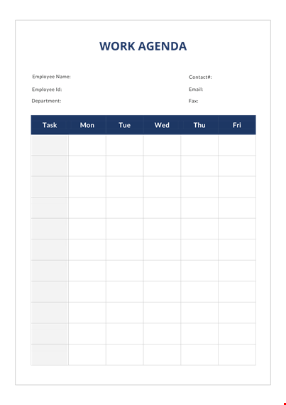 work agenda a template