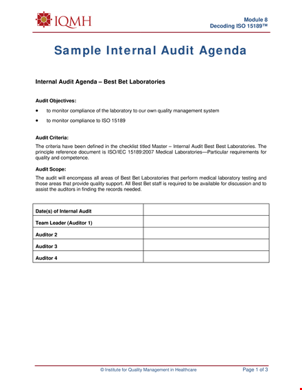 internal audit agenda template