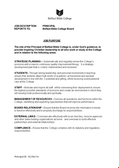 college principal job description template