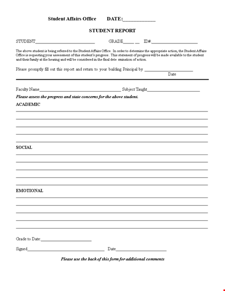 student evaluation report template