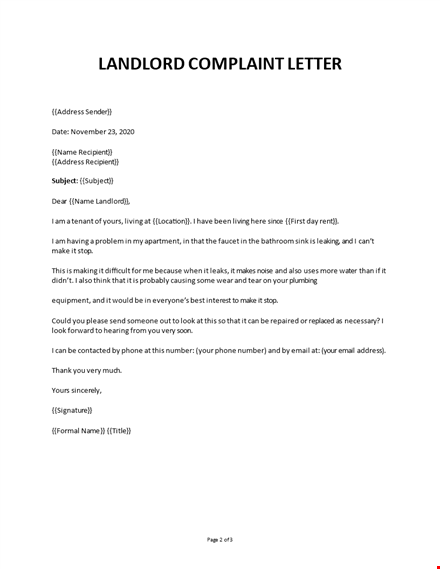 complaint letter to landlord template