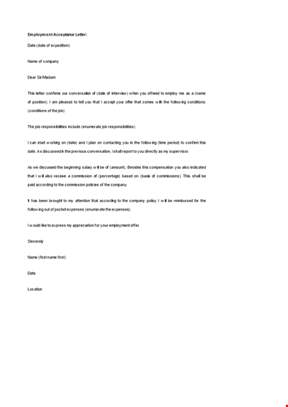 employment acceptance letter template