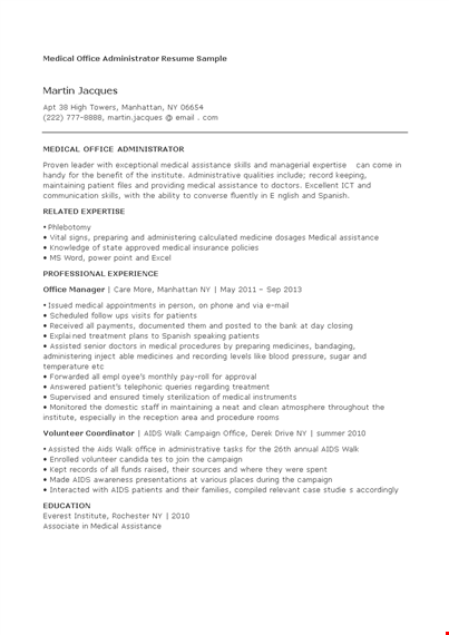 medical office administrator resume sample template