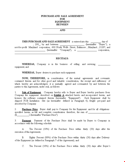 equipment sales contract template template