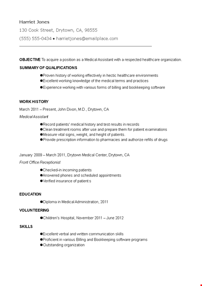 medical clinical assistant resume template