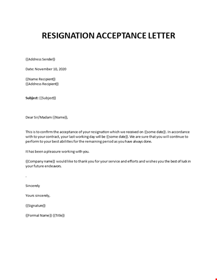 accepting resignation letter template