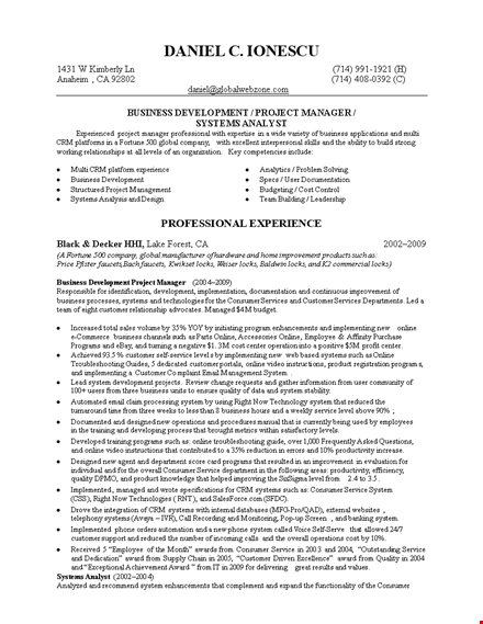 sample business development resume template