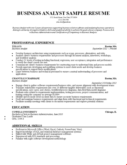 professional business analyst resume template