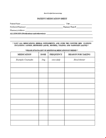 patient medication template
